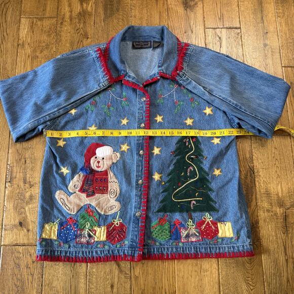 New Direction VTG Christmas Embroidered Denim Jacket Y2K Cottagecore Plus Sz 1X - Picture 4 of 5